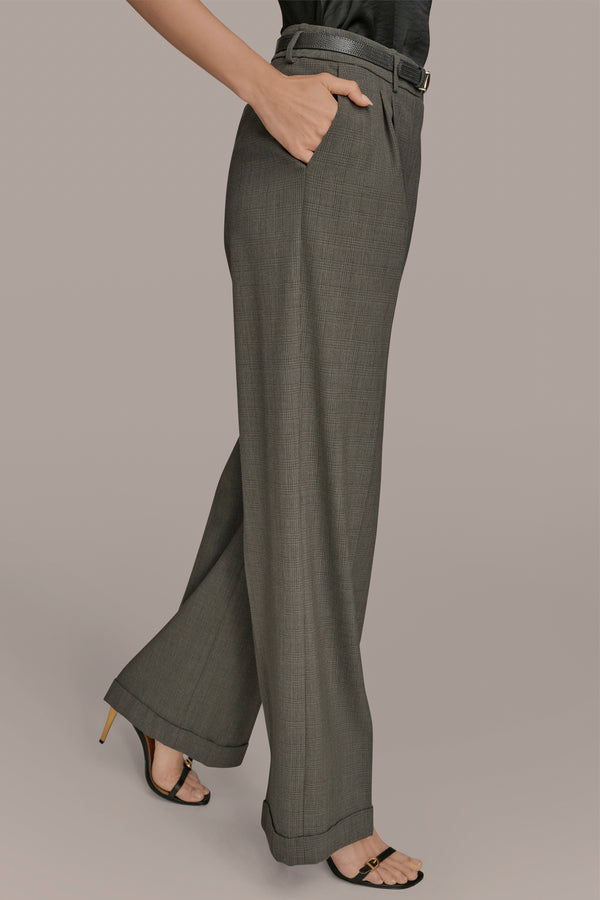 Donna Karan BELTED CUFFED WIDE-LEG SUIT PANT DARK MINERAL
