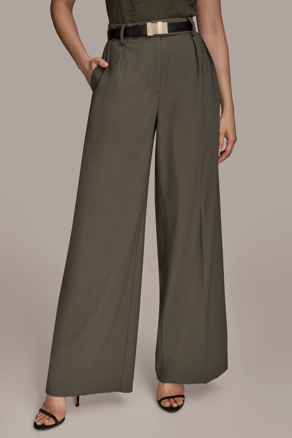 donna karan BELTED EXTRA HIGH-RISE WIDE-LEG PANT DARK MINERAL