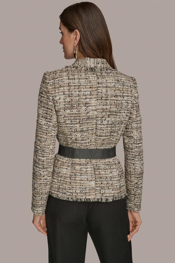Donna Karan BELTED FRAYED SUIT BLAZER Weathered Sage Multi