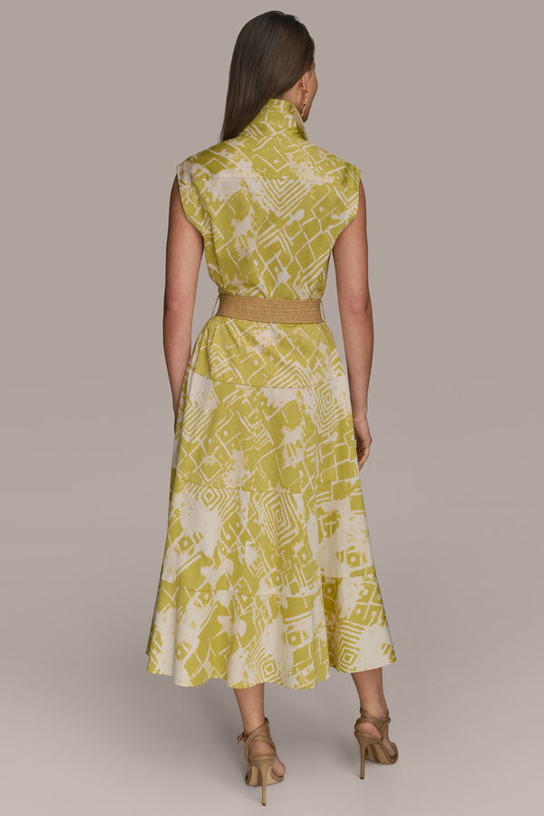 Donna Karan BELTED MIDI SHIRT DRESS Scuffed Citron Multi