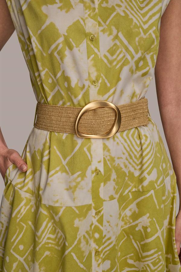 Donna Karan BELTED MIDI SHIRT DRESS Scuffed Citron Multi
