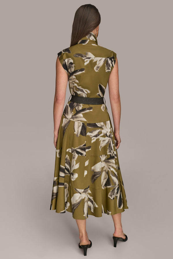 Donna Karan BELTED MIDI SHIRT DRESS Smokey Olive Combo