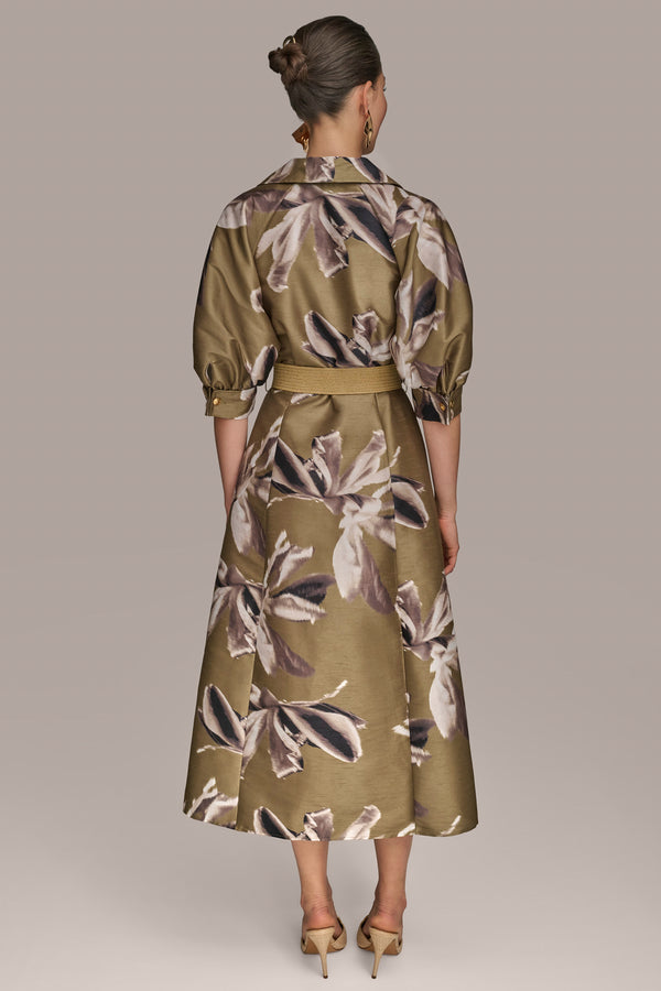 Donna Karan BELTED MIDI SHIRT DRESS Smokey Olive Multi