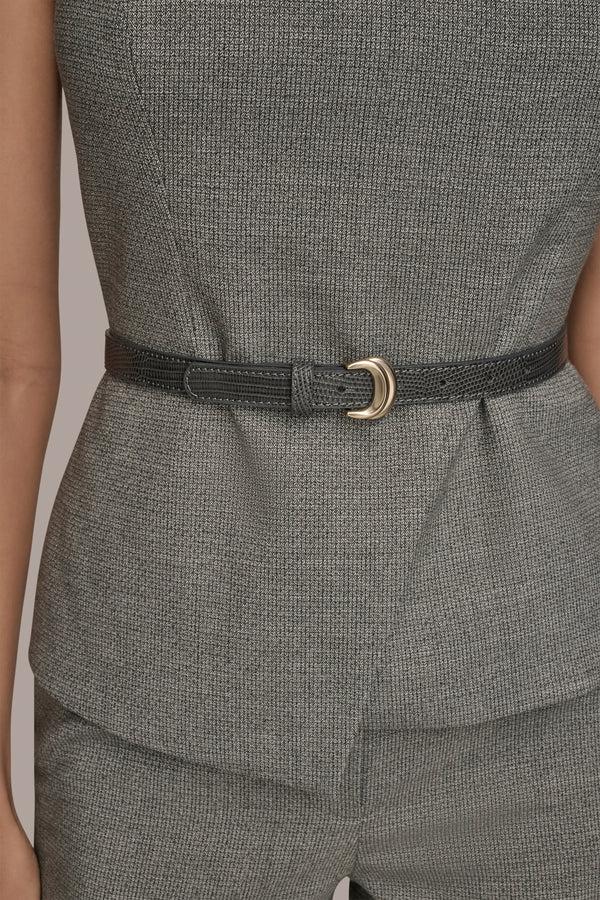 Donna Karan BELTED SLEEVELESS ASYMMETRIC TOP HEATHER IRON MULTI