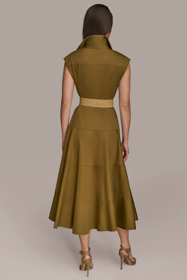 Donna Karan BELTED TIERED MIDI SHIRT DRESS Smokey Olive