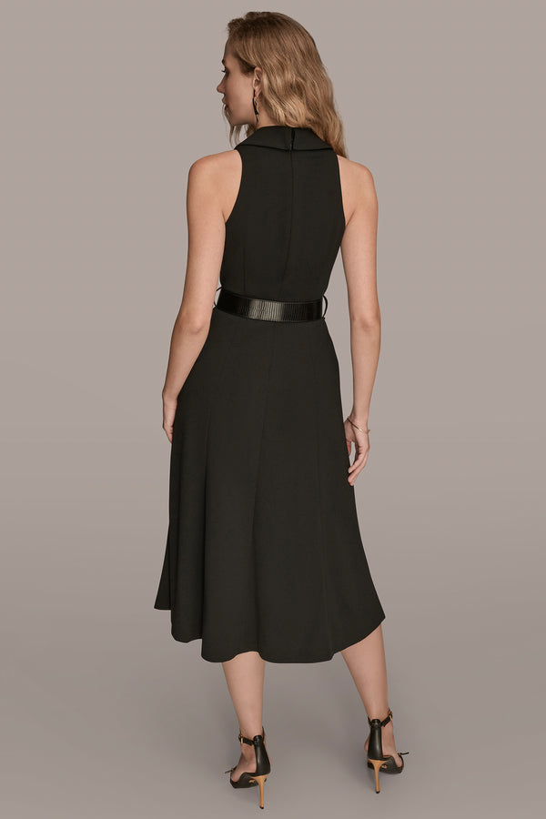 Donna Karan BELTED WRAP EFFECT MIDI BLAZER DRESS Black