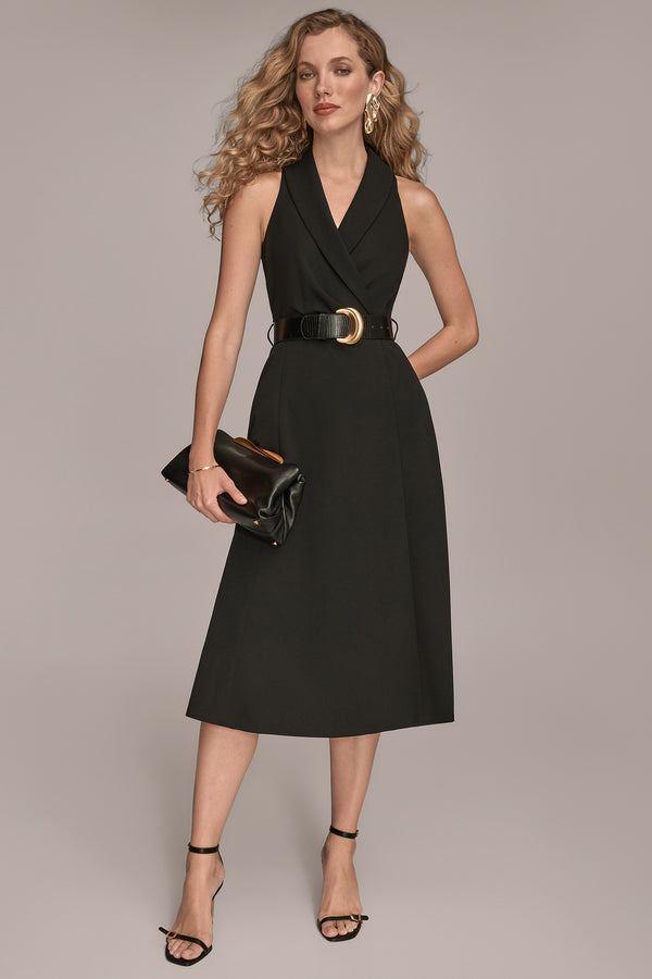donna karan BELTED WRAP EFFECT MIDI BLAZER DRESS Black