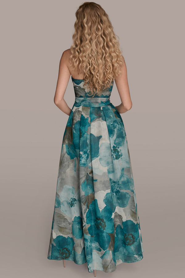 Donna Karan BOW-EMBELLISHED FLORAL GOWN HUDSON MULTI