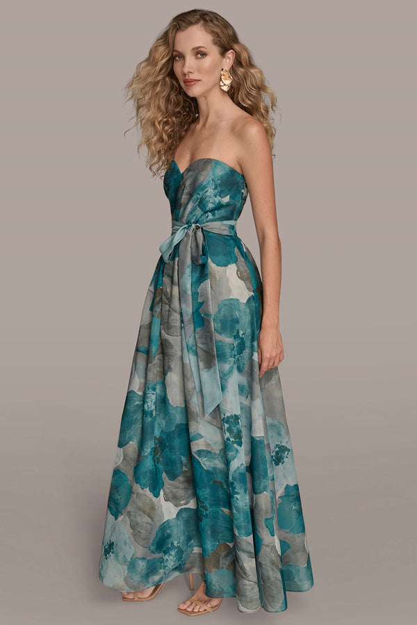 Donna Karan BOW-EMBELLISHED FLORAL GOWN HUDSON MULTI