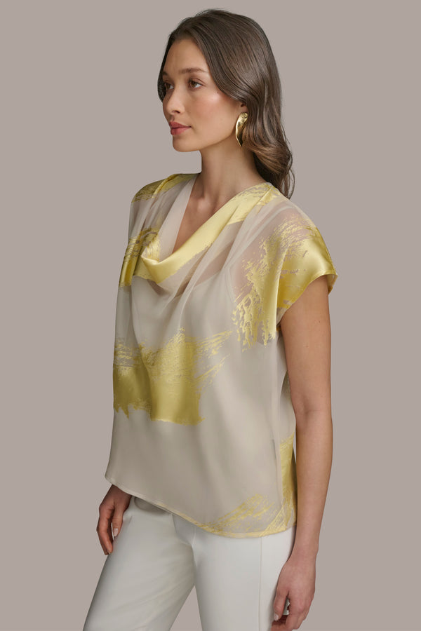 Donna Karan BRUSHSTROKE BURNOUT TOP TUSCAN GREY/PANNACOTTA