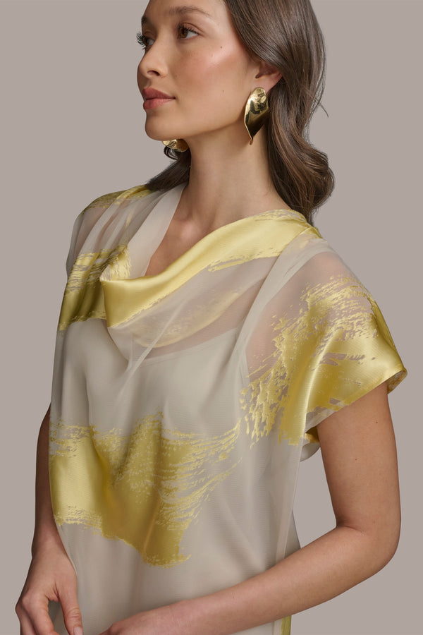 Donna Karan BRUSHSTROKE BURNOUT TOP TUSCAN GREY/PANNACOTTA