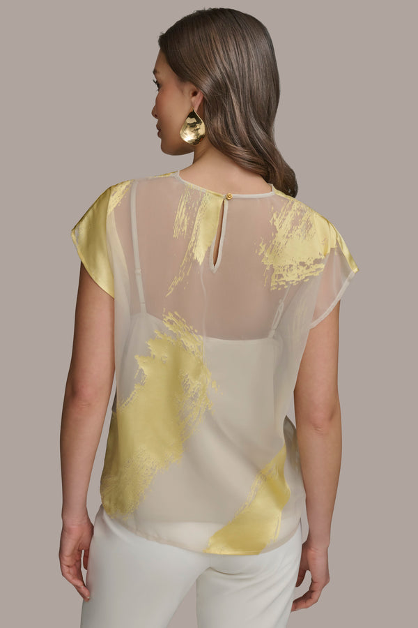 Donna Karan BRUSHSTROKE BURNOUT TOP TUSCAN GREY/PANNACOTTA