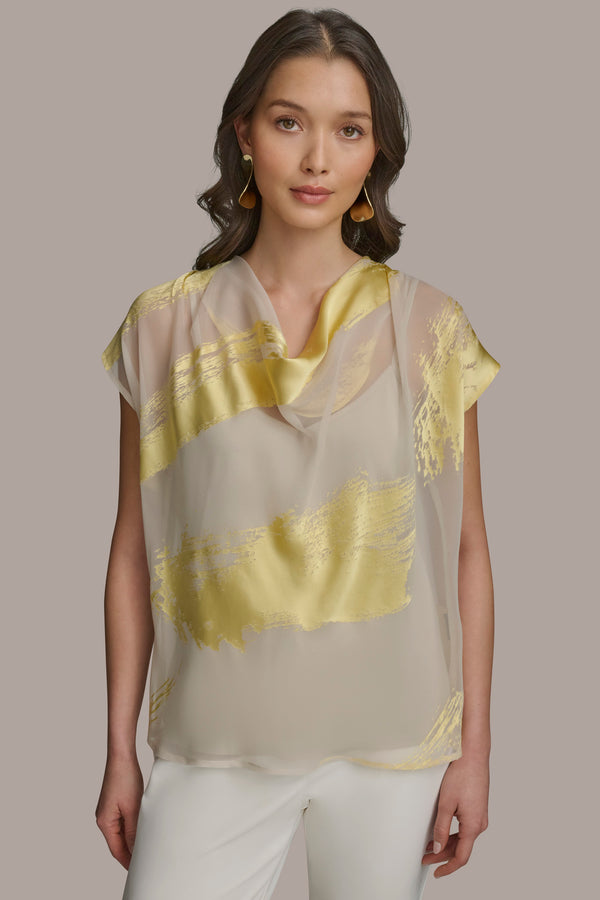 donna karan BRUSHSTROKE BURNOUT TOP TUSCAN GREY/PANNACOTTA