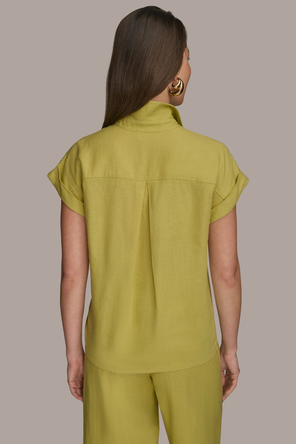 Donna Karan BUTTON DETAILED POPOVER TOP Scuffed Citron