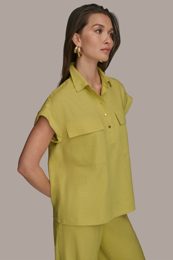 Donna Karan BUTTON DETAILED POPOVER TOP Scuffed Citron