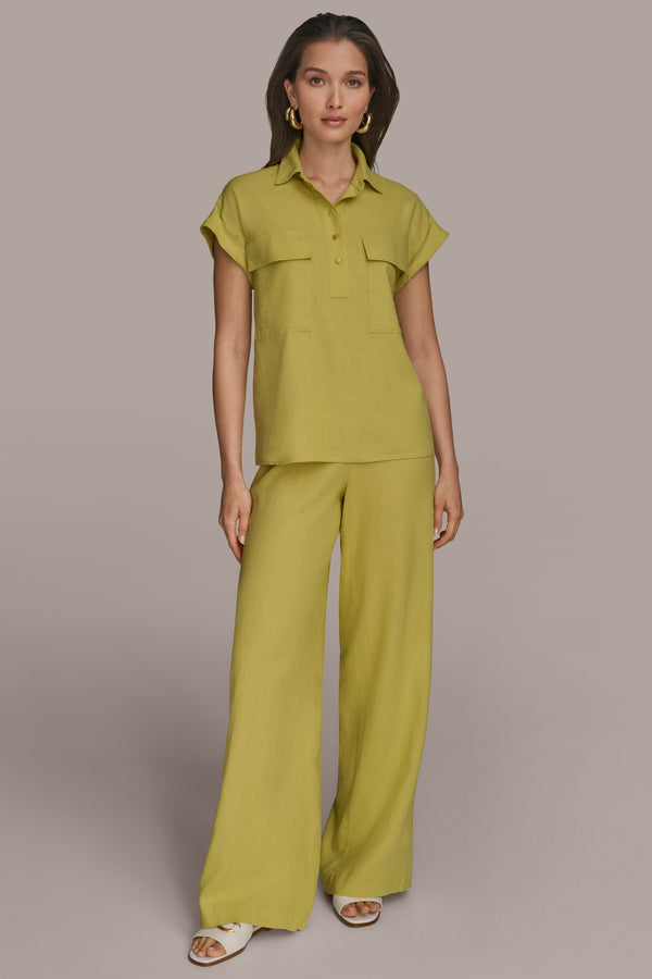 Donna Karan BUTTON DETAILED POPOVER TOP Scuffed Citron