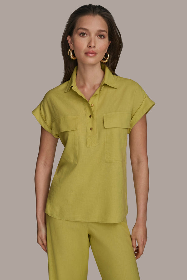 donna karan BUTTON DETAILED POPOVER TOP Scuffed Citron