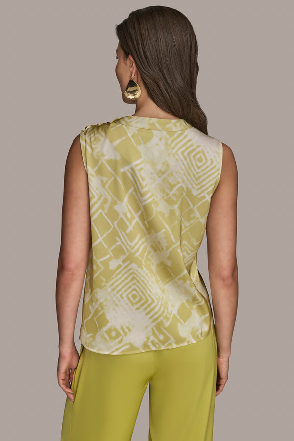 Donna Karan BUTTON-EMBELLISHED SHOULDER TOP SCUFFED CITRON MULTI