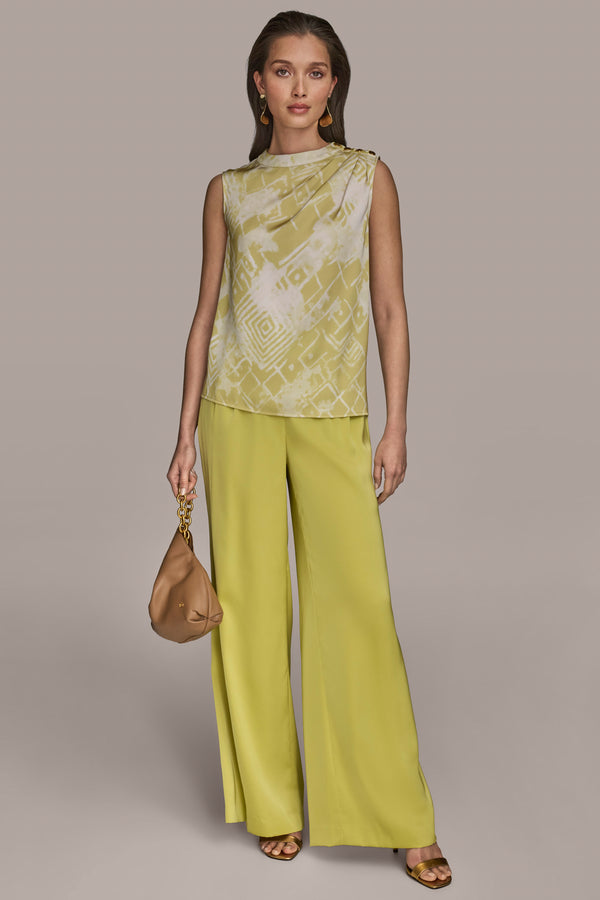 Donna Karan BUTTON-EMBELLISHED SHOULDER TOP SCUFFED CITRON MULTI