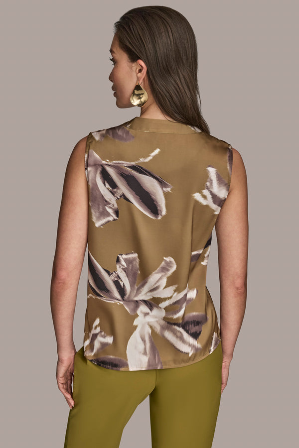 Donna Karan BUTTON-EMBELLISHED SHOULDER TOP SMOKEY OLIVE MULTI