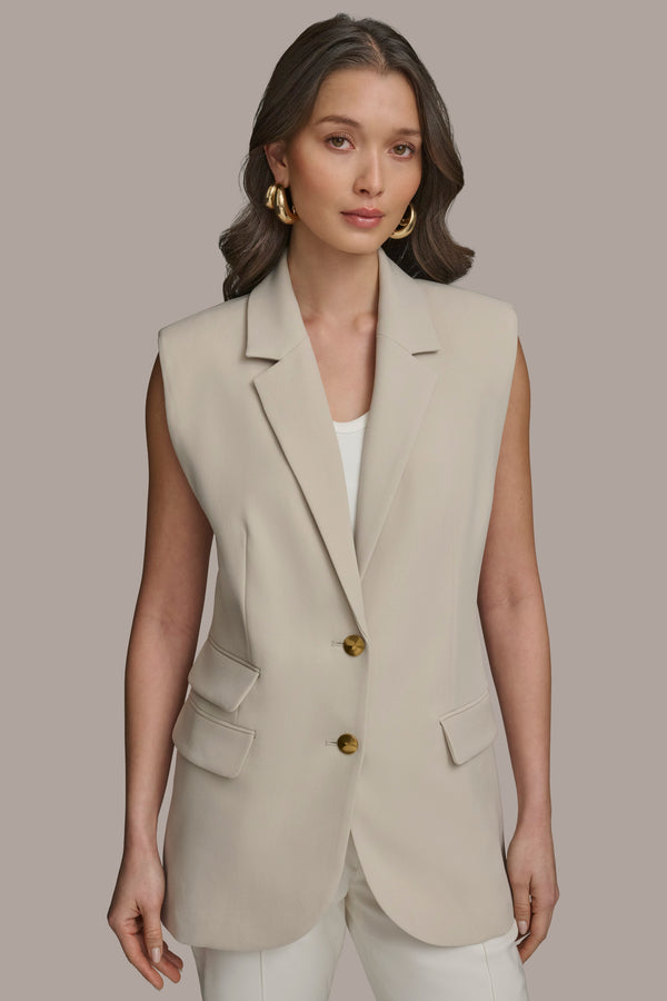 donna karan BUTTON VEST WITH POCKET DETAIL TUSCAN GREY