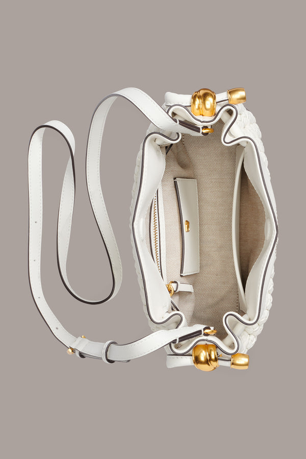 Donna Karan CASHMERE WOVEN CROSSBODY BAG Brilliant White