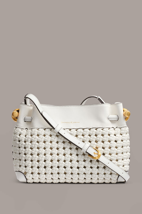 donna karan CASHMERE WOVEN CROSSBODY BAG Brilliant White