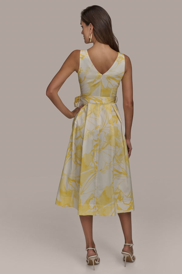 Donna Karan COTTON FIT AND FLARE MIDI DRESS PANNACOTTA/CREAM