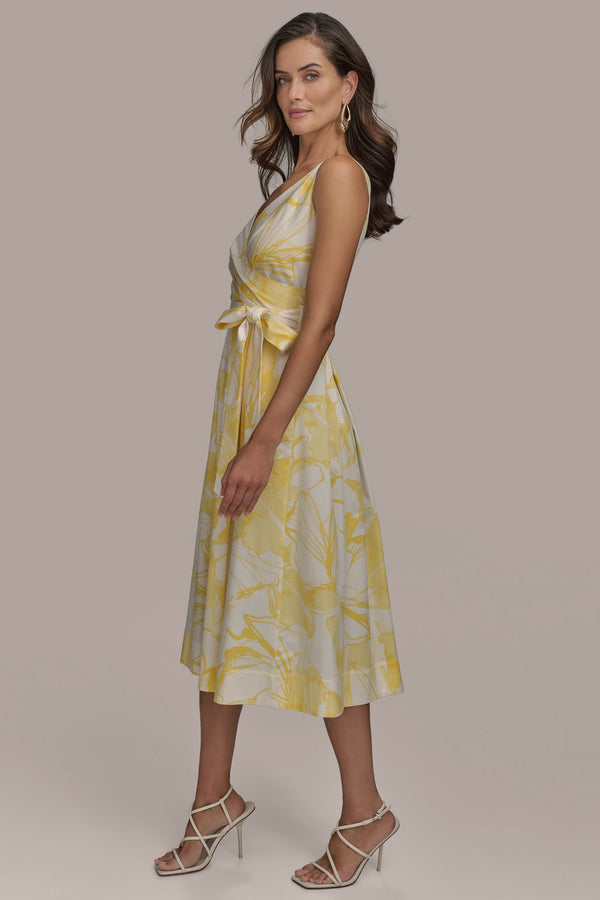 Donna Karan COTTON FIT AND FLARE MIDI DRESS PANNACOTTA/CREAM