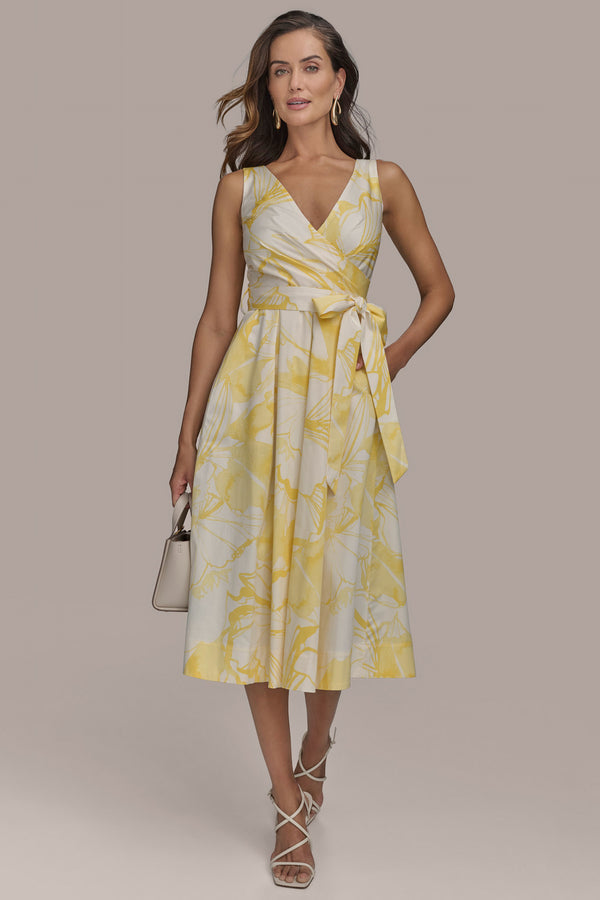 Donna Karan COTTON FIT AND FLARE MIDI DRESS PANNACOTTA/CREAM