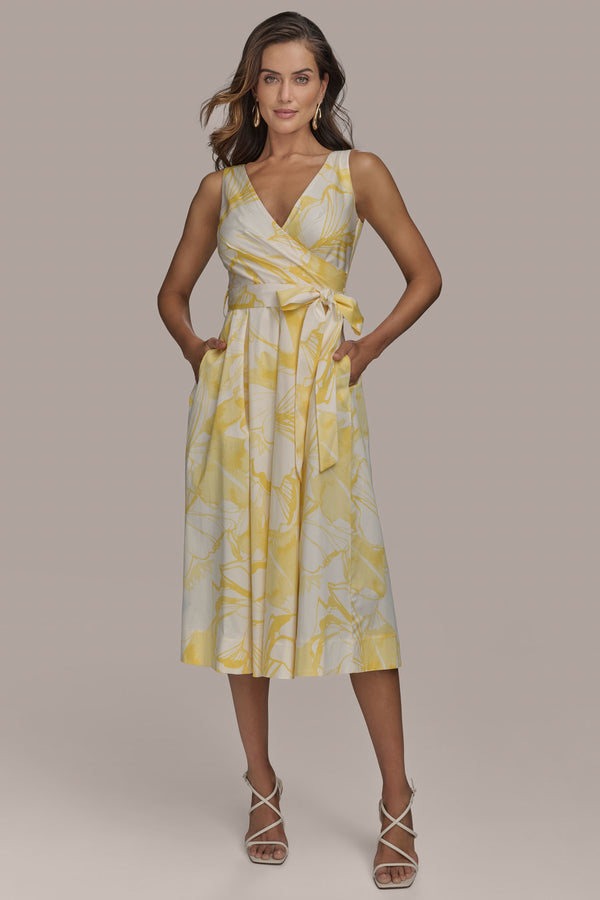 donna karan COTTON FIT AND FLARE MIDI DRESS PANNACOTTA/CREAM