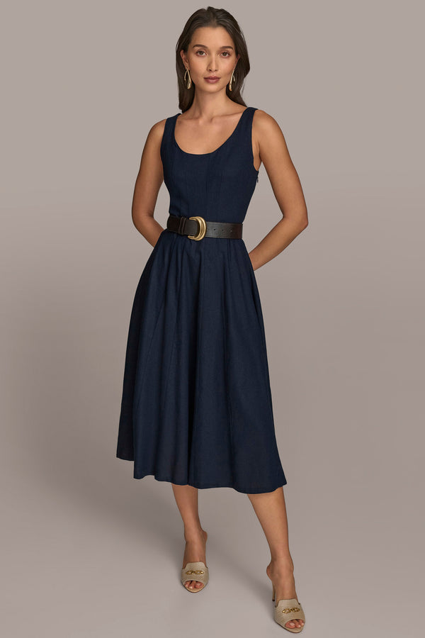 donna karan A LINE MIDI DRESS NIGHTFALL