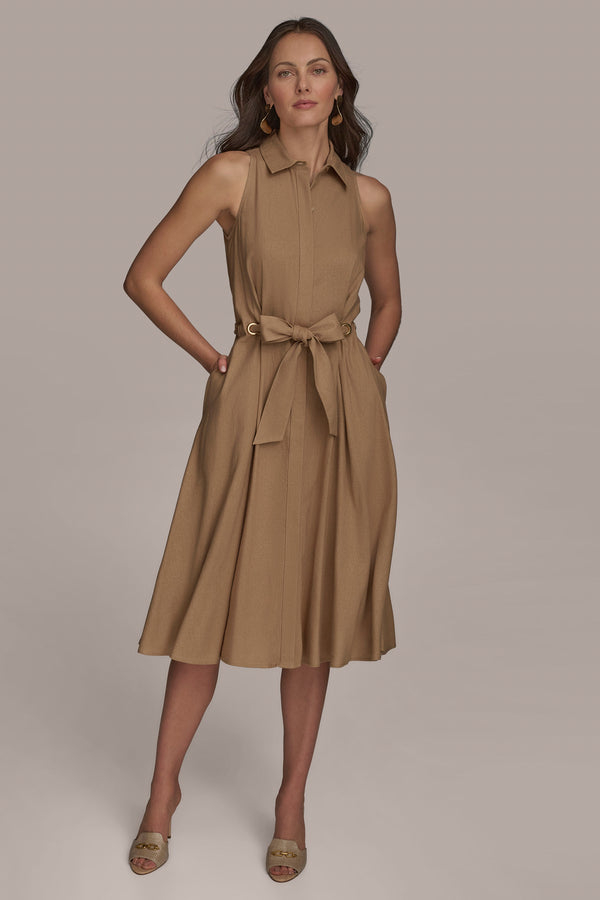 donna karan A LINE MIDI SHIRT DRESS FAWN