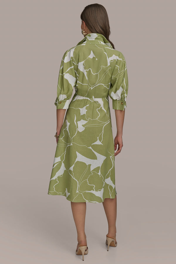 Donna Karan A LINE MIDI SHIRT DRESS KIWI/CREAM