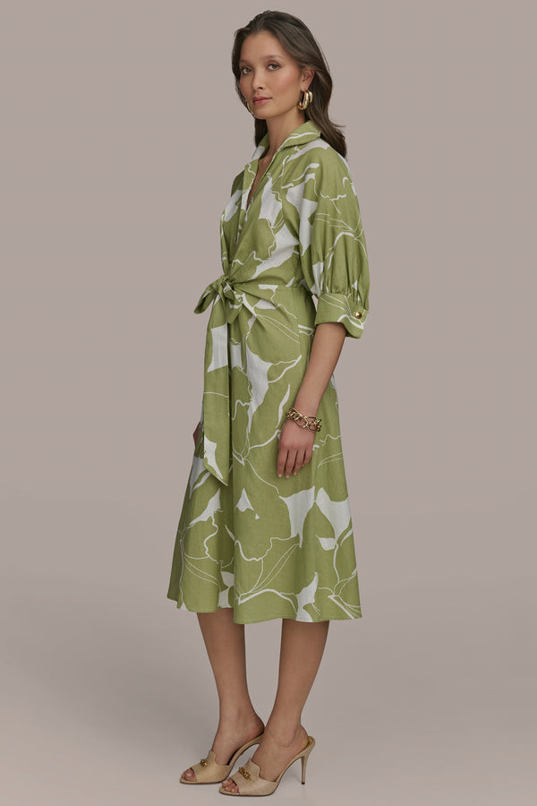 Donna Karan A LINE MIDI SHIRT DRESS KIWI/CREAM