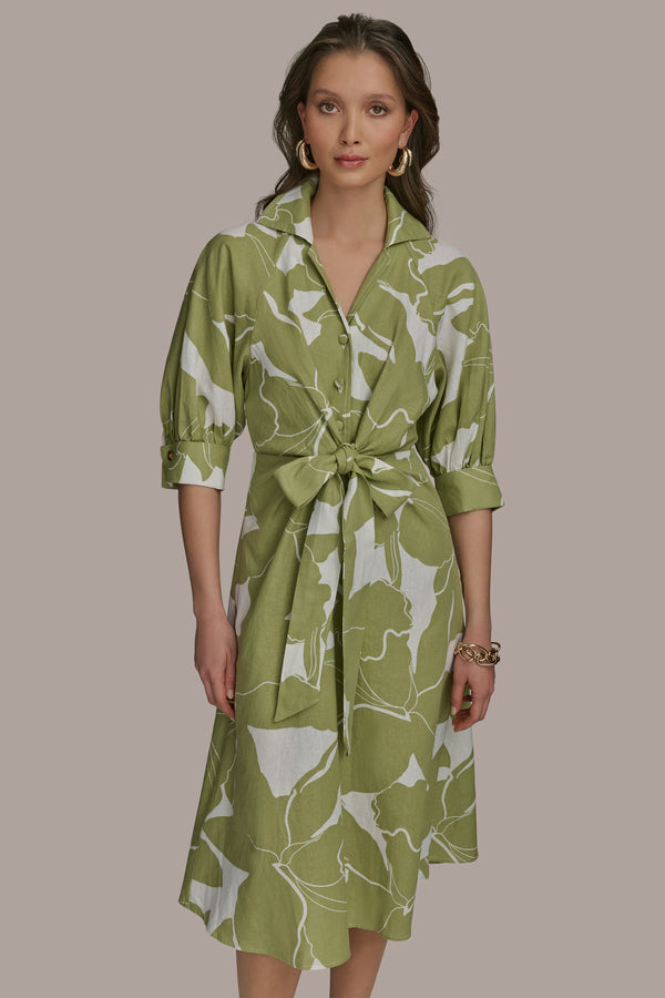 Donna Karan A LINE MIDI SHIRT DRESS KIWI/CREAM