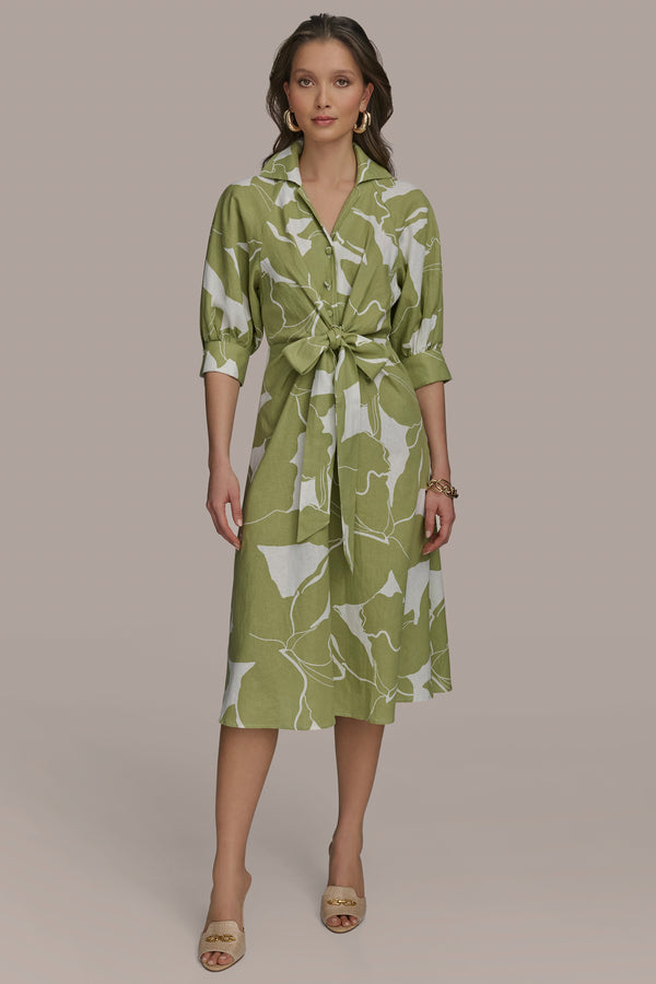 donna karan A LINE MIDI SHIRT DRESS KIWI/CREAM