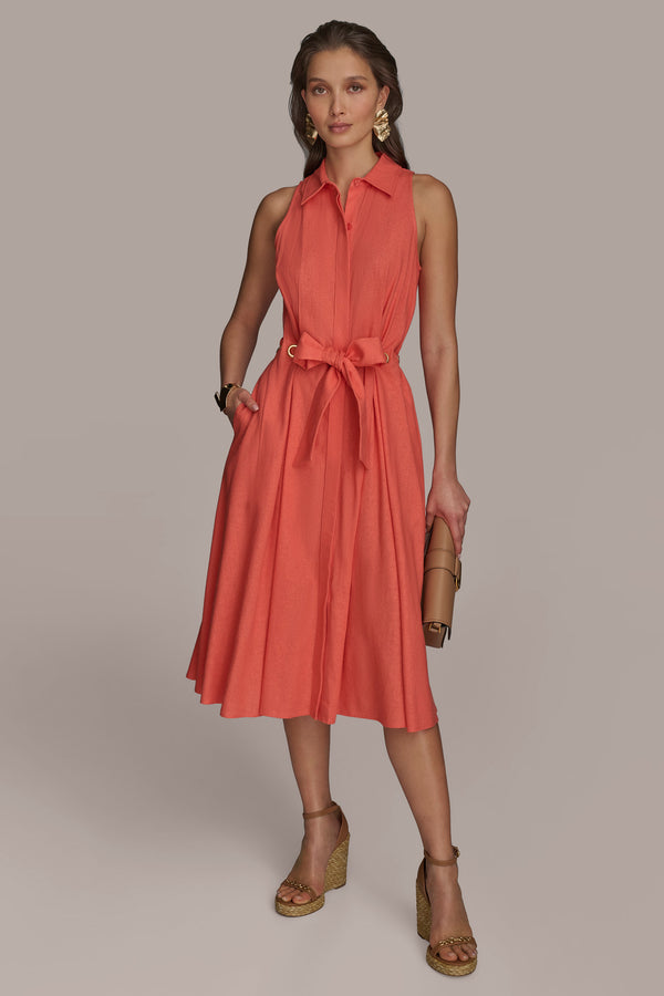 donna karan A LINE MIDI SHIRT DRESS SPRING MELON