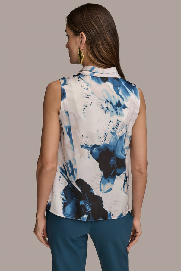 Donna Karan ABSTRACT FLORAL BLOUSE CREAM MULTI