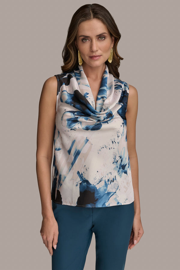 donna karan ABSTRACT FLORAL BLOUSE CREAM MULTI