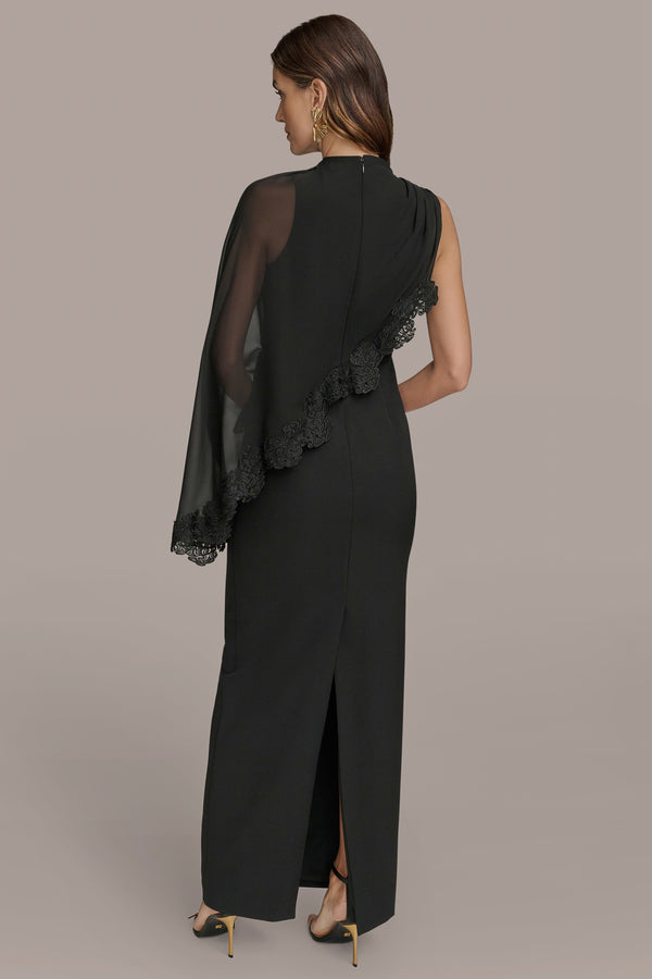 Donna Karan ASYMMETRIC CAPE OVERLAY GOWN Black