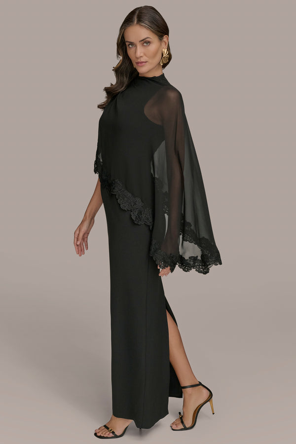 Donna Karan ASYMMETRIC CAPE OVERLAY GOWN Black