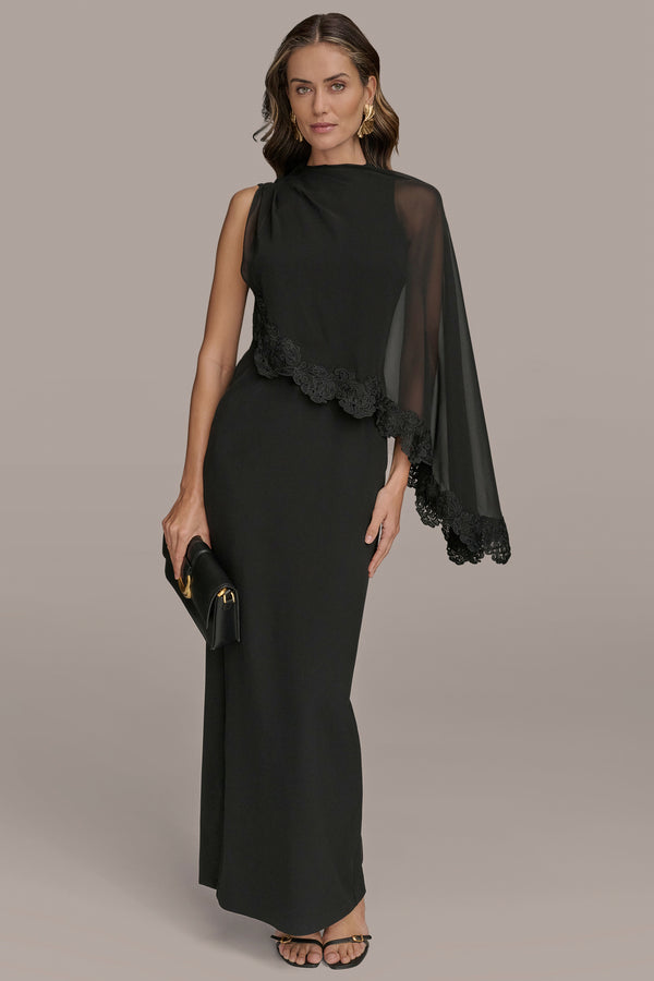Donna Karan ASYMMETRIC CAPE OVERLAY GOWN Black