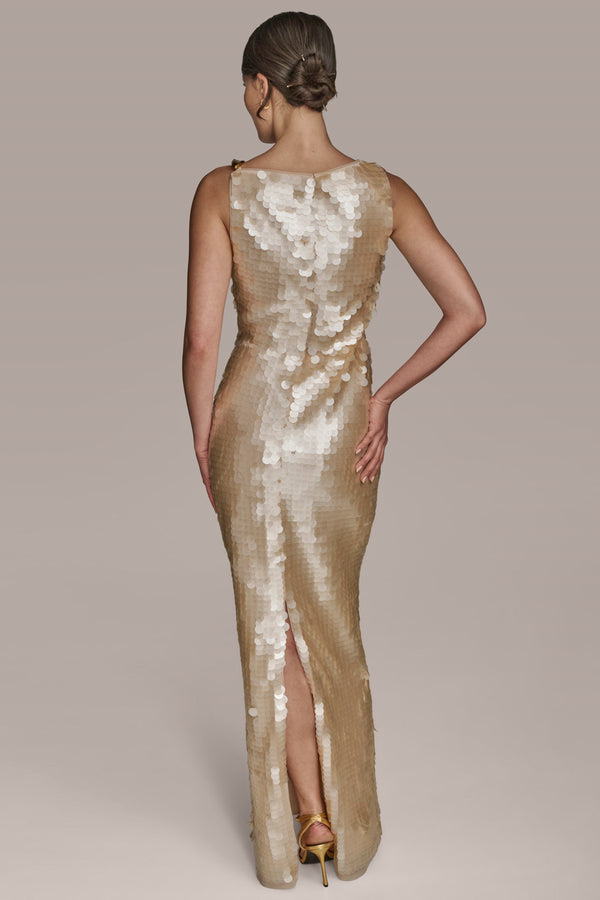 Donna Karan ASYMMETRIC SEQUIN GOWN Sand
