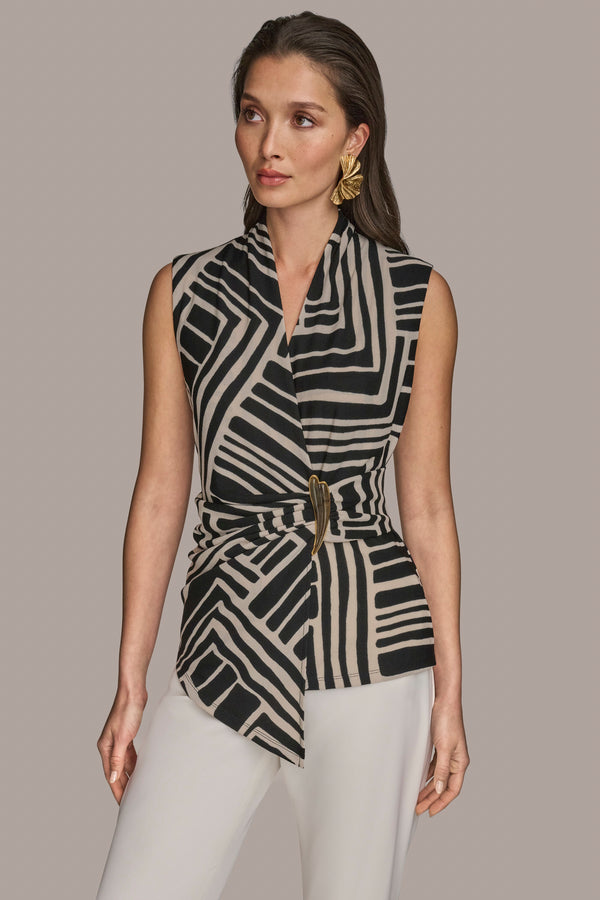 donna karan ASYMMETRIC WRAP-EFFECT TOP Black