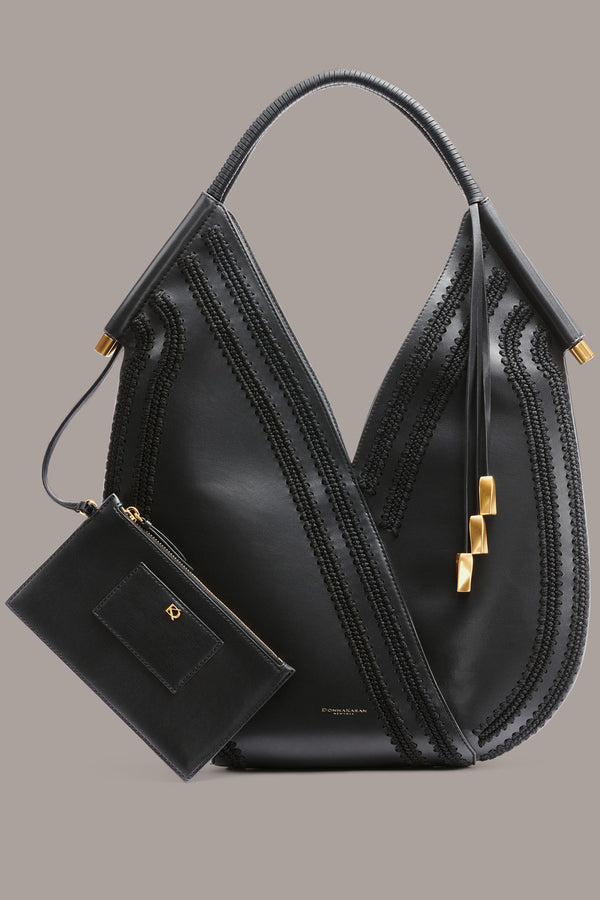 donna karan BALDWIN LARGE CROCHET SHOULDER Black