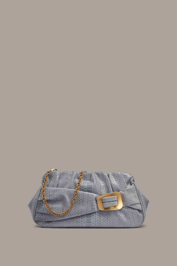 donna karan BELLA SKIPPER SNAKE CLUTCH SKY GREY