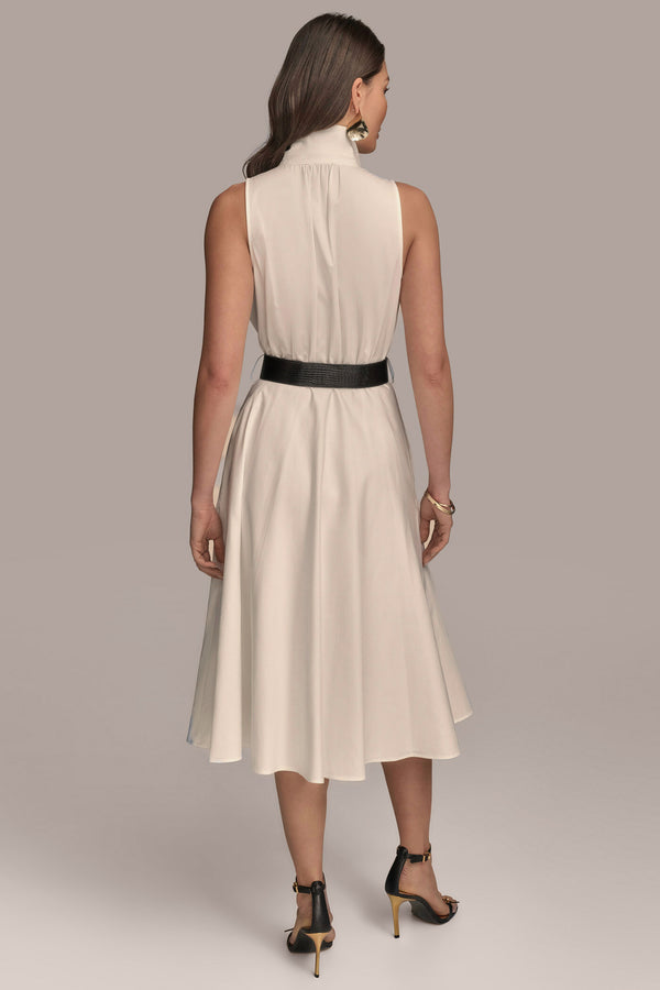 Donna Karan BELTED BUTTON UP DRESS CREAM