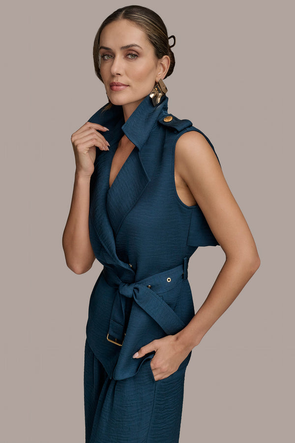 Donna Karan BELTED CRINKLED VEST Tide Navy