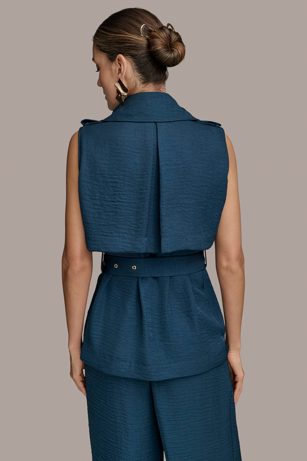 Donna Karan BELTED CRINKLED VEST Tide Navy